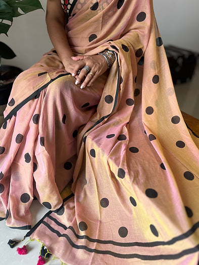 Salmon mini polka saree