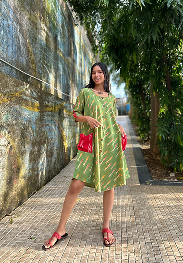Dipannita green champa ikkat dress