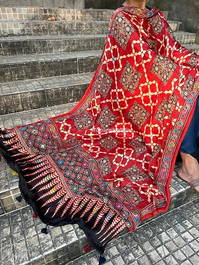 Red square Modal silk dupatta
