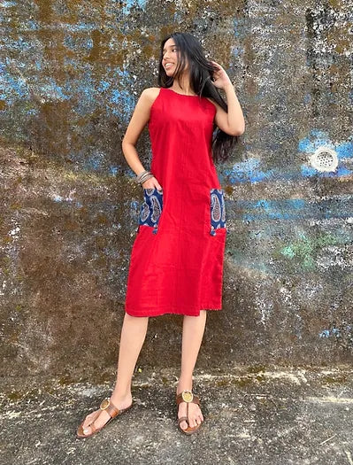 Solid red shift dress