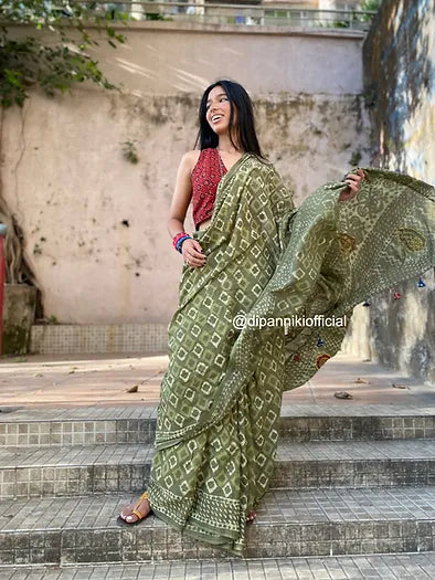 Pista Mul Cotton saree