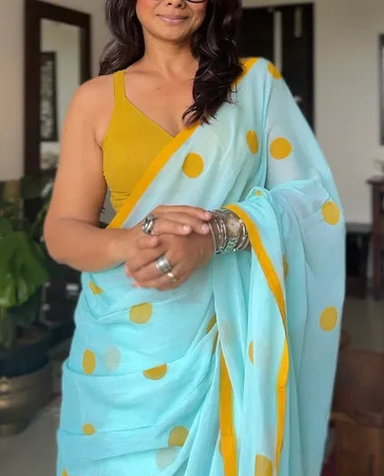 Mint mini polka saree