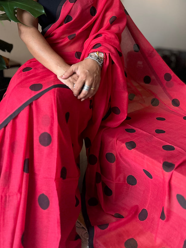 Red mini polka saree