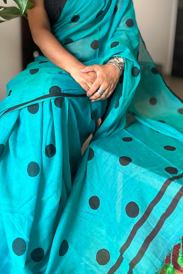 Aqua mini polka saree
