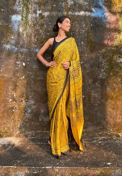 Mustard Zari Pallu modal silk saree
