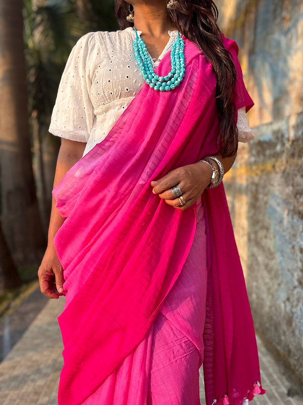 Gulabi ombre tie-dye mul saree