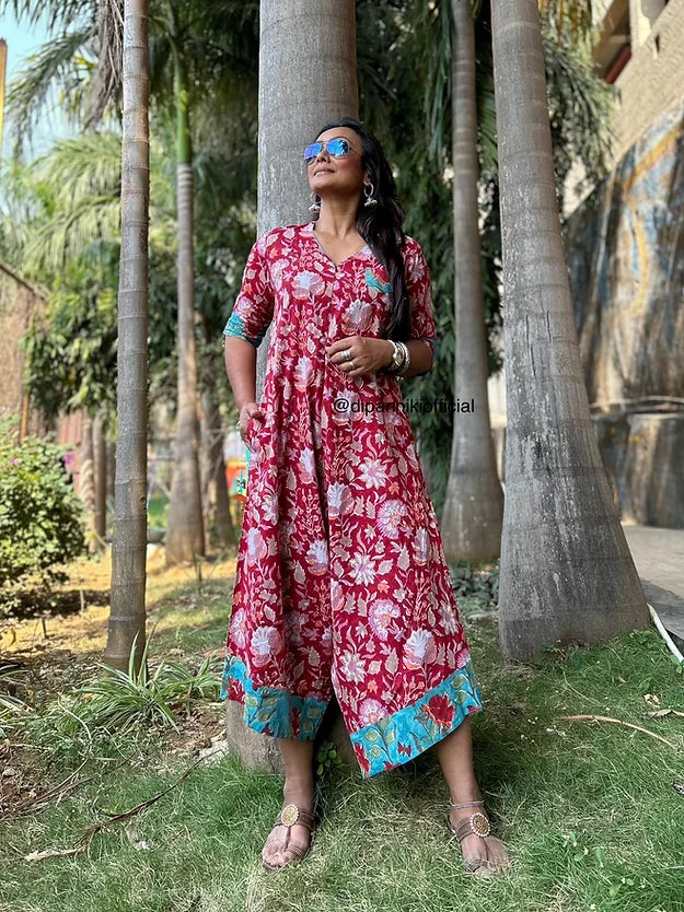 Red pink floral Suhaani jumpsuit