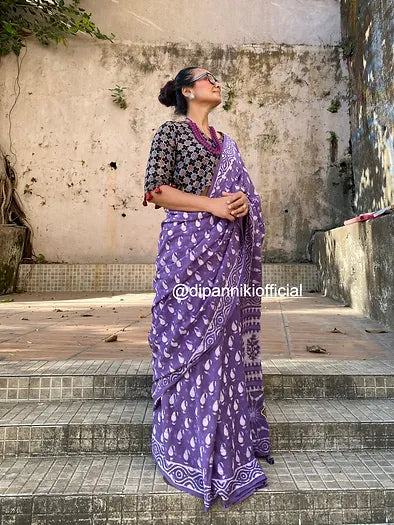 Lavender Mul Cotton saree