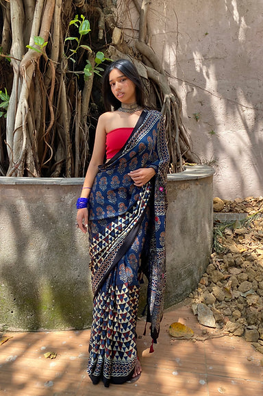 Neeli Pammi Modal silk embroidered pallu saree