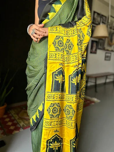 Mehendi distressed silk saree