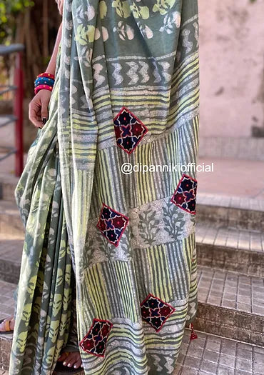 Mint Green Mul Cotton saree