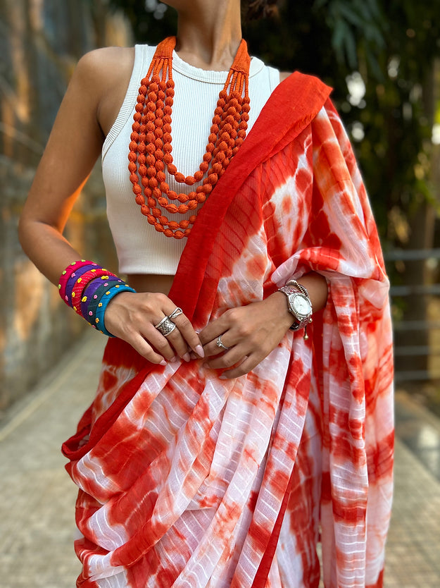 Candy orange Tie-dye mul saree