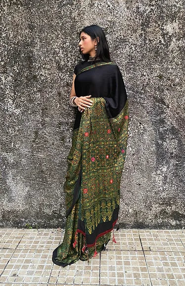 Mehendi half & half modal silk saree