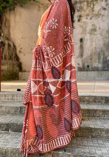 Peachy Mul cotton saree