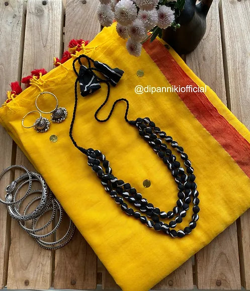 Sunshine yellow tikli mul saree