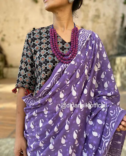 Lavender Mul Cotton saree