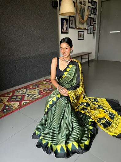 Mehendi distressed silk saree