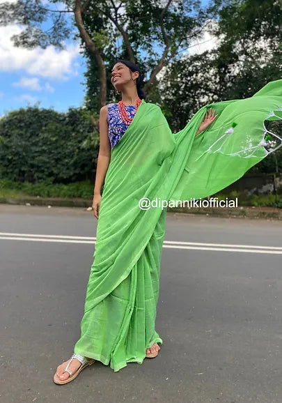 Green mul saree