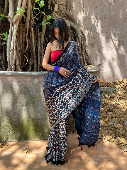 Neeli Pammi Modal silk embroidered pallu saree