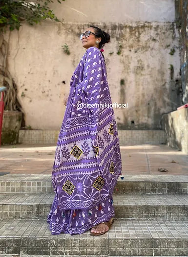 Lavender Mul Cotton saree
