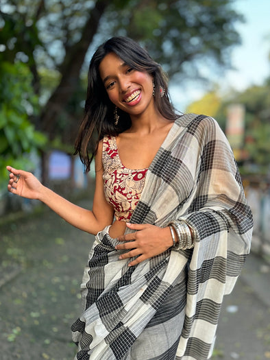 Charcoal Gamcha saree