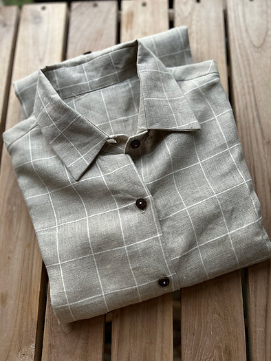 Checkered Jasmine Linen Shirt Dress