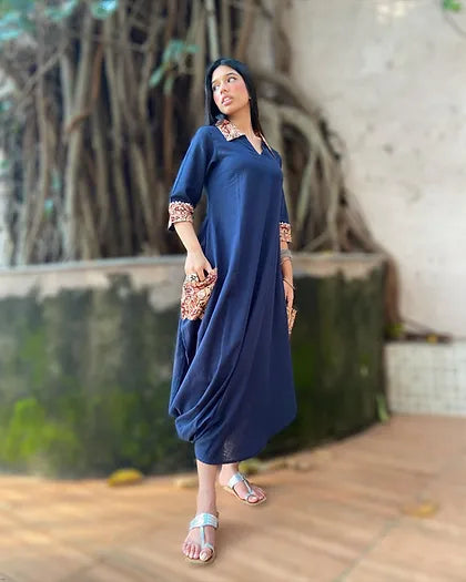 Navy Cowl Dress