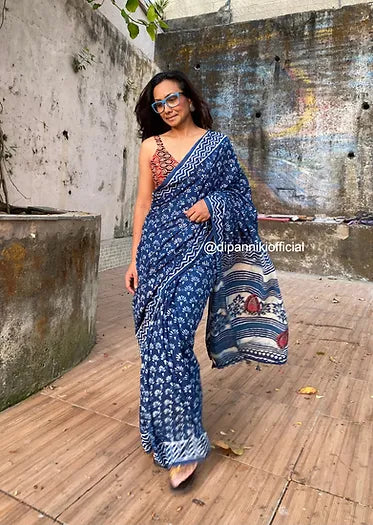 Palki Indigo Mul Cotton saree