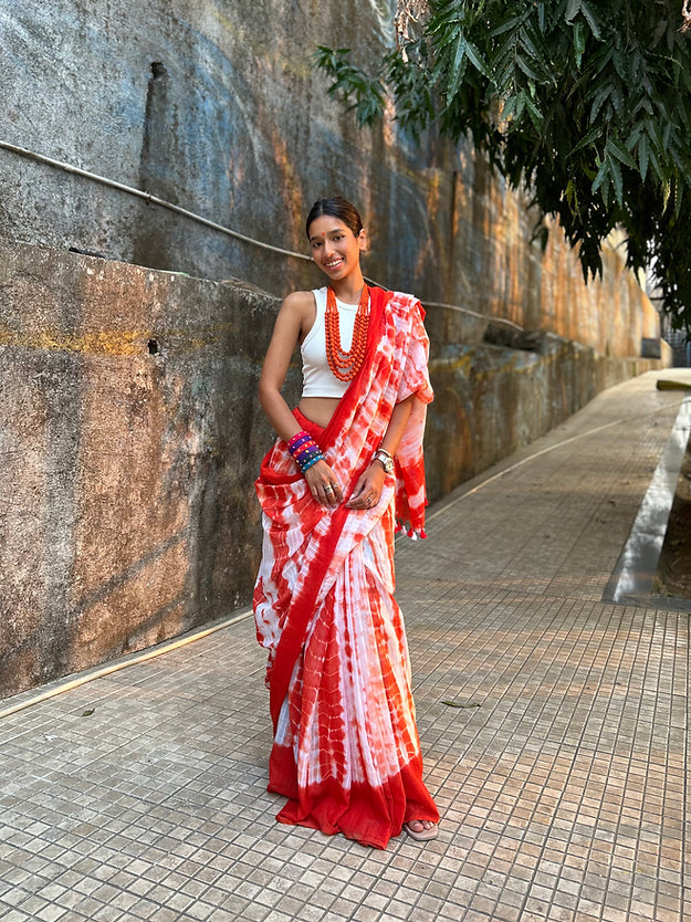 Candy orange Tie-dye mul saree