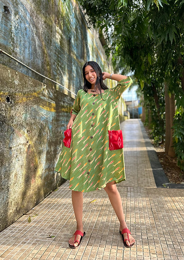 Dipannita green champa ikkat dress