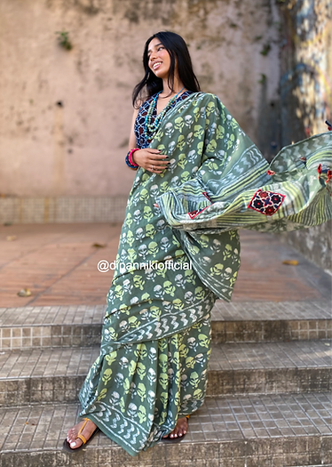 Mint Green Mul Cotton saree