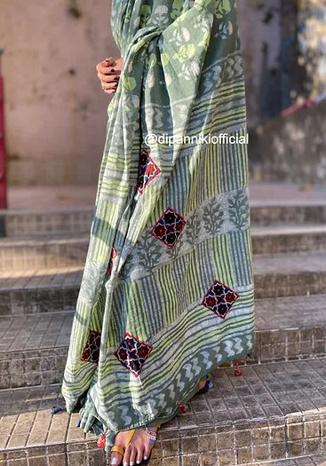 Mint Green Mul Cotton saree