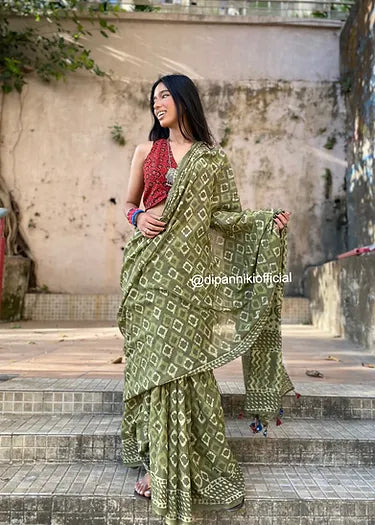 Pista Mul Cotton saree