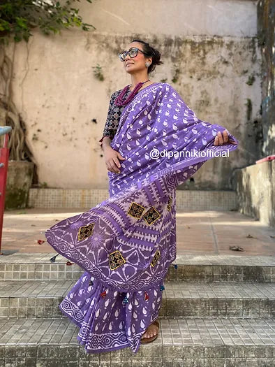 Lavender Mul Cotton saree