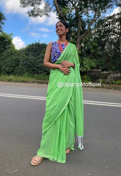 Green mul saree