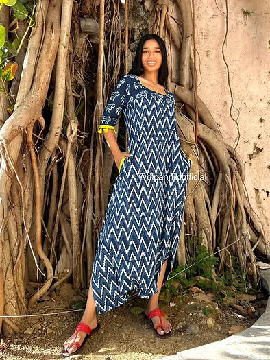 Chevron Indigo dhoti jumpsuit