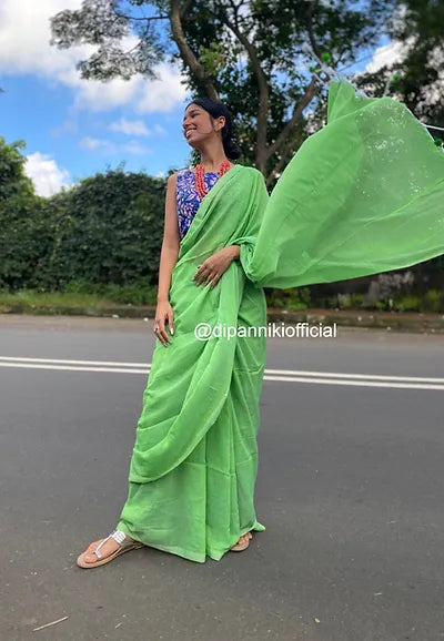 Green mul saree
