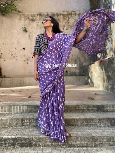 Lavender Mul Cotton saree
