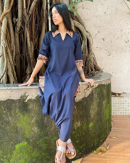 Navy Cowl Dress