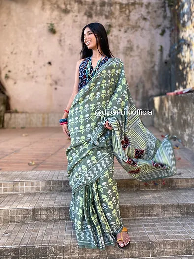 Mint Green Mul Cotton saree