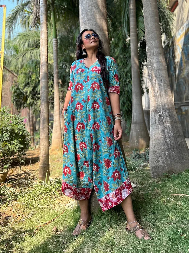 Aqua Floral Suhaani Jumpsuit