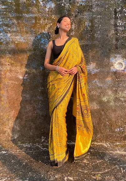 Mustard Zari Pallu modal silk saree