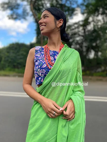 Green mul saree