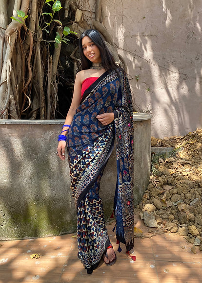 Neeli Pammi Modal silk embroidered pallu saree