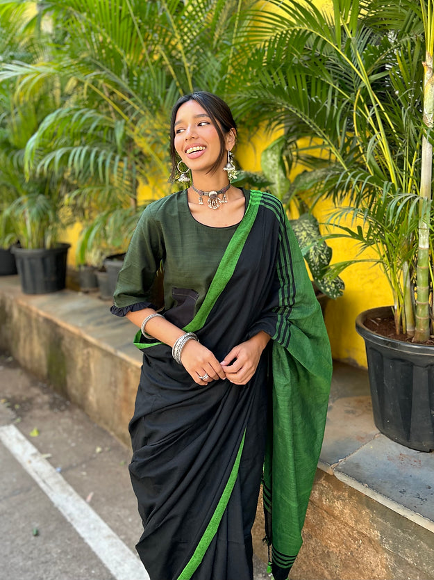 Bottle green Saree co-ord set