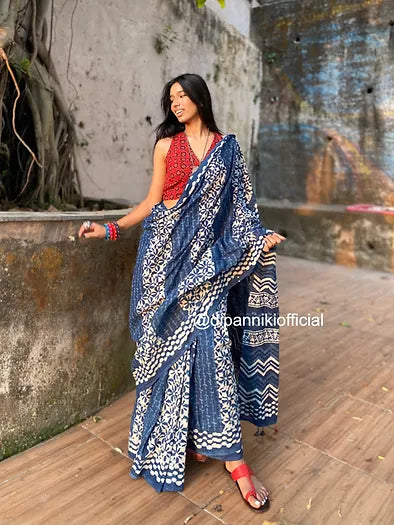 Kalki Indigo Mul Cotton saree