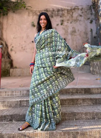 Mint Green Mul Cotton saree