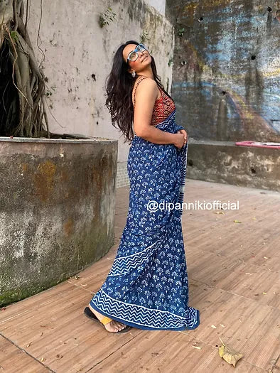 Palki Indigo Mul Cotton saree