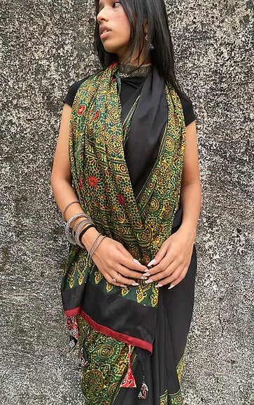 Mehendi half & half modal silk saree