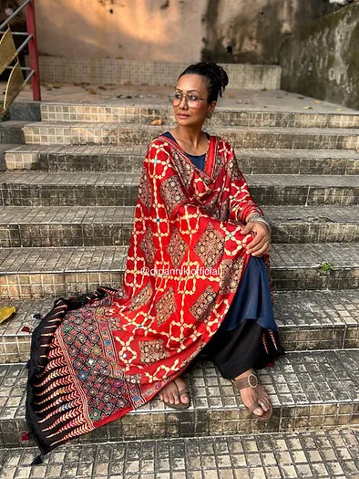 Red square Modal silk dupatta